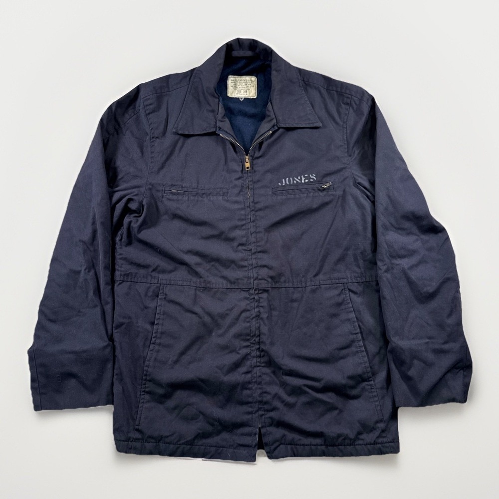 Vintage US Navy Military Utility Deck Jacket Mens 34 Regular Blue 70s Named